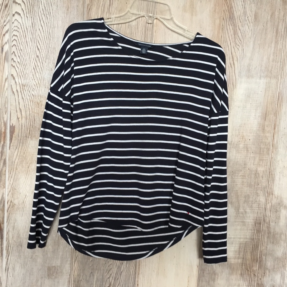 Tommy Hilfiger Navy/White Long Sleeve Top S